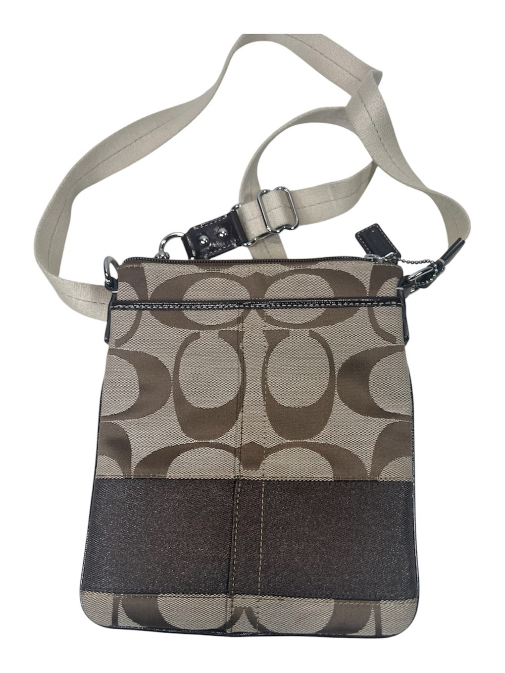 Unbranded Monogram Crossbody Bag Brown Beige Adjustable Strap